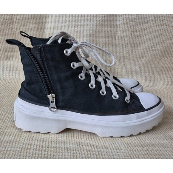 Youth Black & White Chuck Taylor All Star Lugged Heel Platform Sneaker Size 6 - Picture 5 of 11
